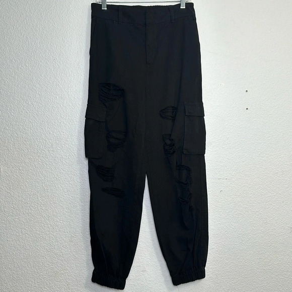 Forever 21 Black Distressed Denim Jogger Womens Size Large NWT 100% Cotton - Picture 2 of 13